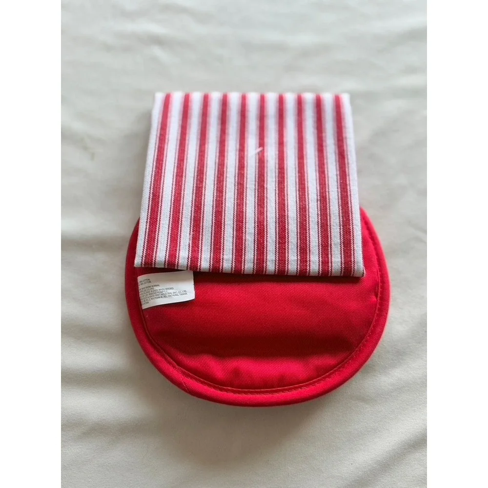 Christmas Peppermint Pot Holder and Striped Dish Towel Set 2 Count Red White